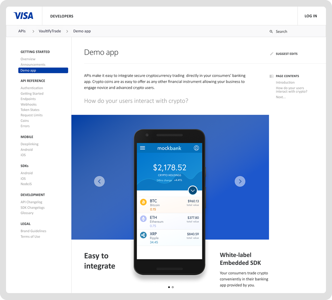 Visa crypto developers demo app